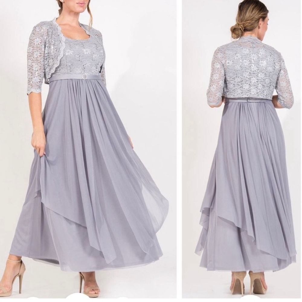 Plus Size Mother of The Bride Jacket Maxi Dress
